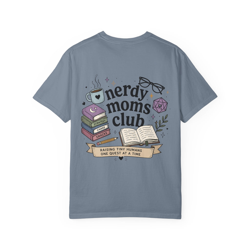 Colorful Nerdy Moms Club T-Shirt — Graphic "Raising Tiny Humans One Quest at a Time" Tee