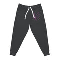 Fern & Flicker Joggers — Black Athletic Joggers with Purple Dragon Wing Plant Graphic