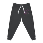 Fern & Flicker Joggers — Black Athletic Joggers with Purple Dragon Wing Plant Graphic