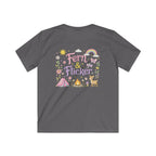 Kids Tee - "Fern & Flicker" Camping Nature Graphic Tee for Girls (Pastel Adventure, Deer & Campfire)