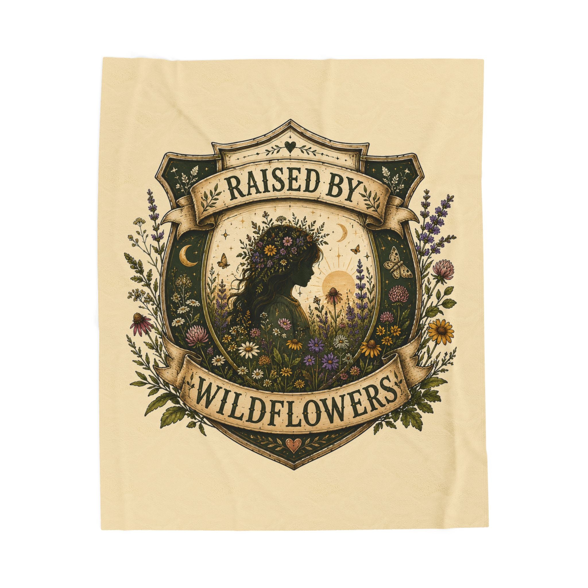 Velveteen Plush Blanket — "Raised by Wildflowers" Floral Silhouette Throw