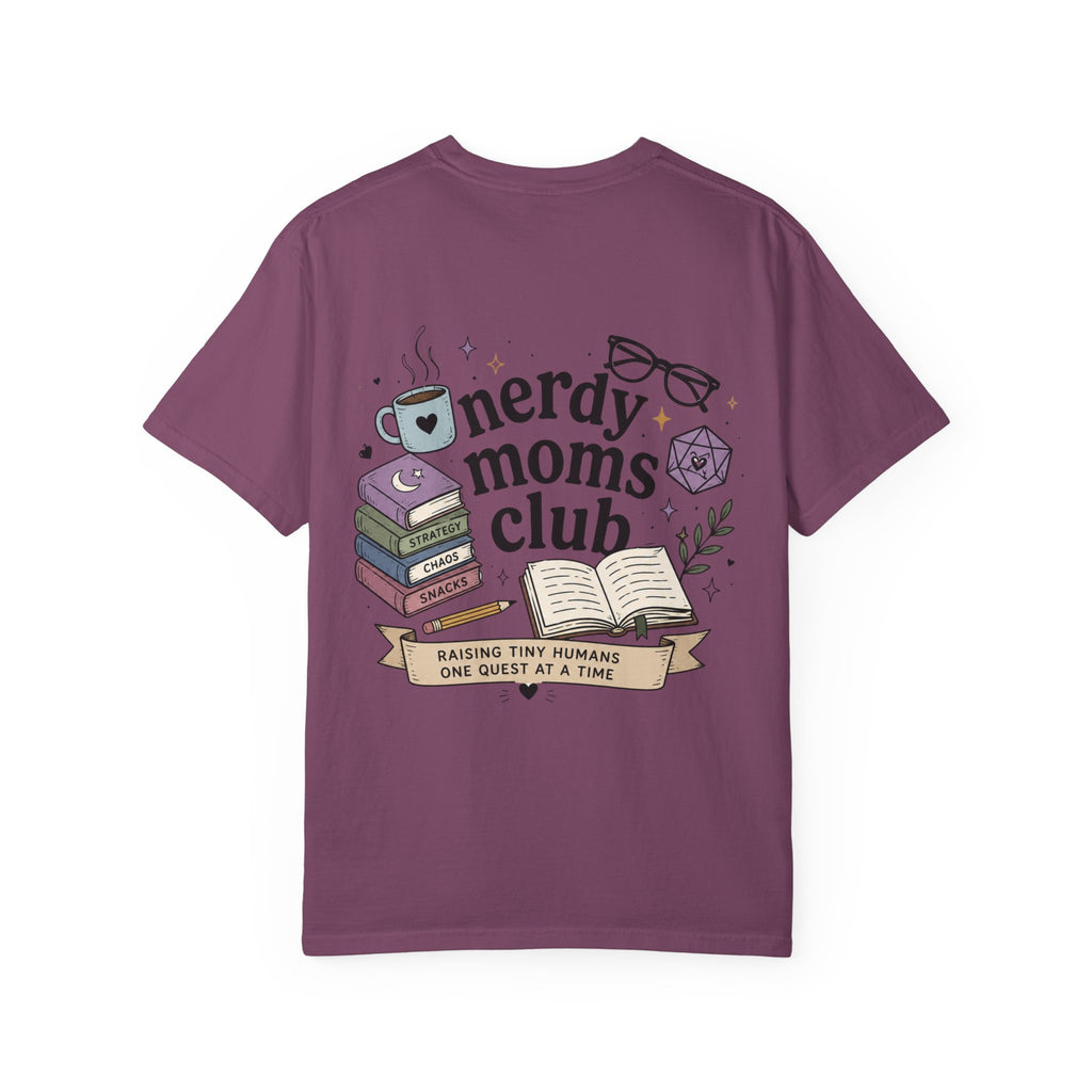 Colorful Nerdy Moms Club T-Shirt — Graphic "Raising Tiny Humans One Quest at a Time" Tee