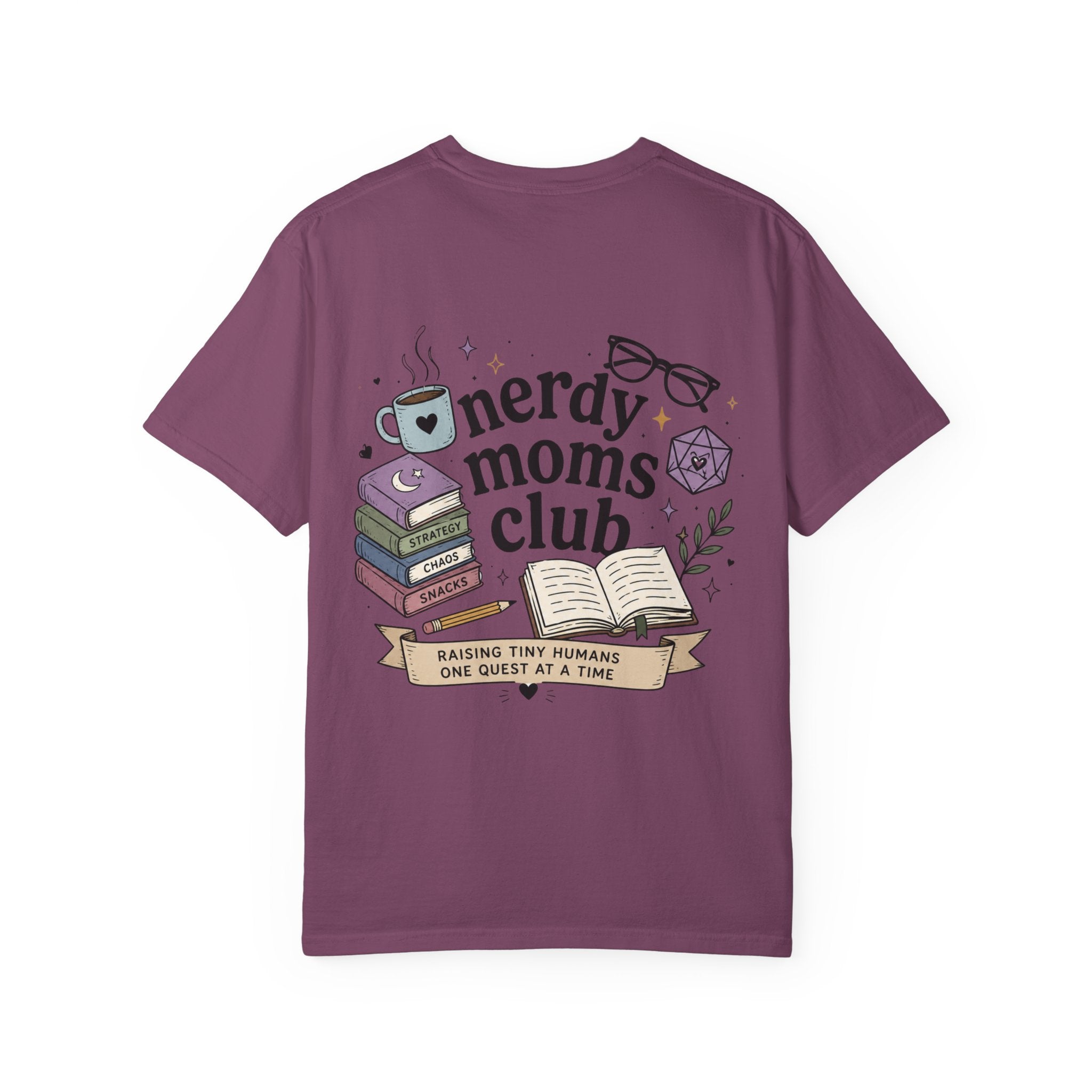 Colorful Nerdy Moms Club T-Shirt — Graphic "Raising Tiny Humans One Quest at a Time" Tee