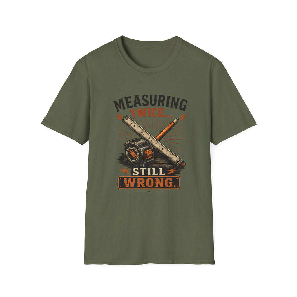 Measuring Twice Still Wrong T-Shirt — Funny Carpenter / DIY Builder Tee