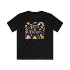 Kids Tee - "Fern & Flicker" Camping Nature Graphic Tee for Girls (Pastel Adventure, Deer & Campfire)