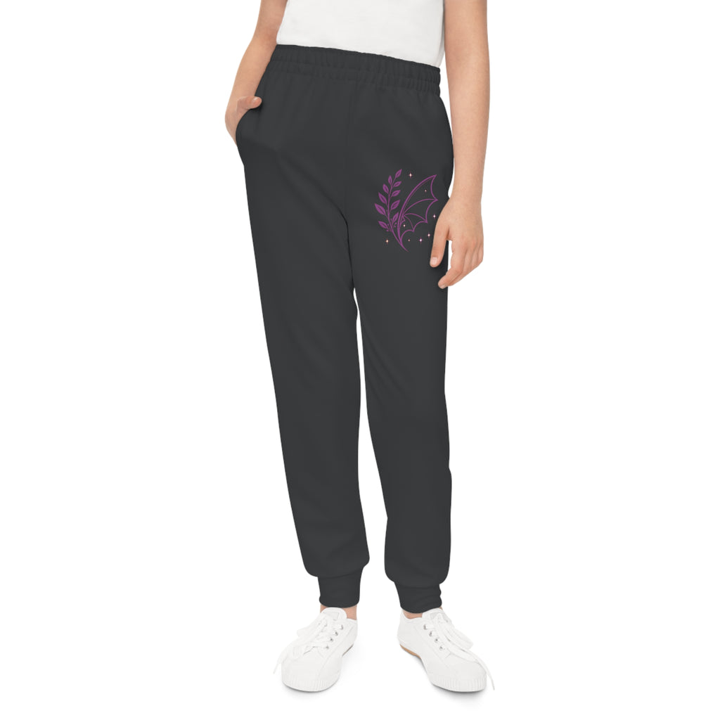 Youth Joggers with Purple Dragon & Fern Graphic — Kids Fantasy Athletic Pants