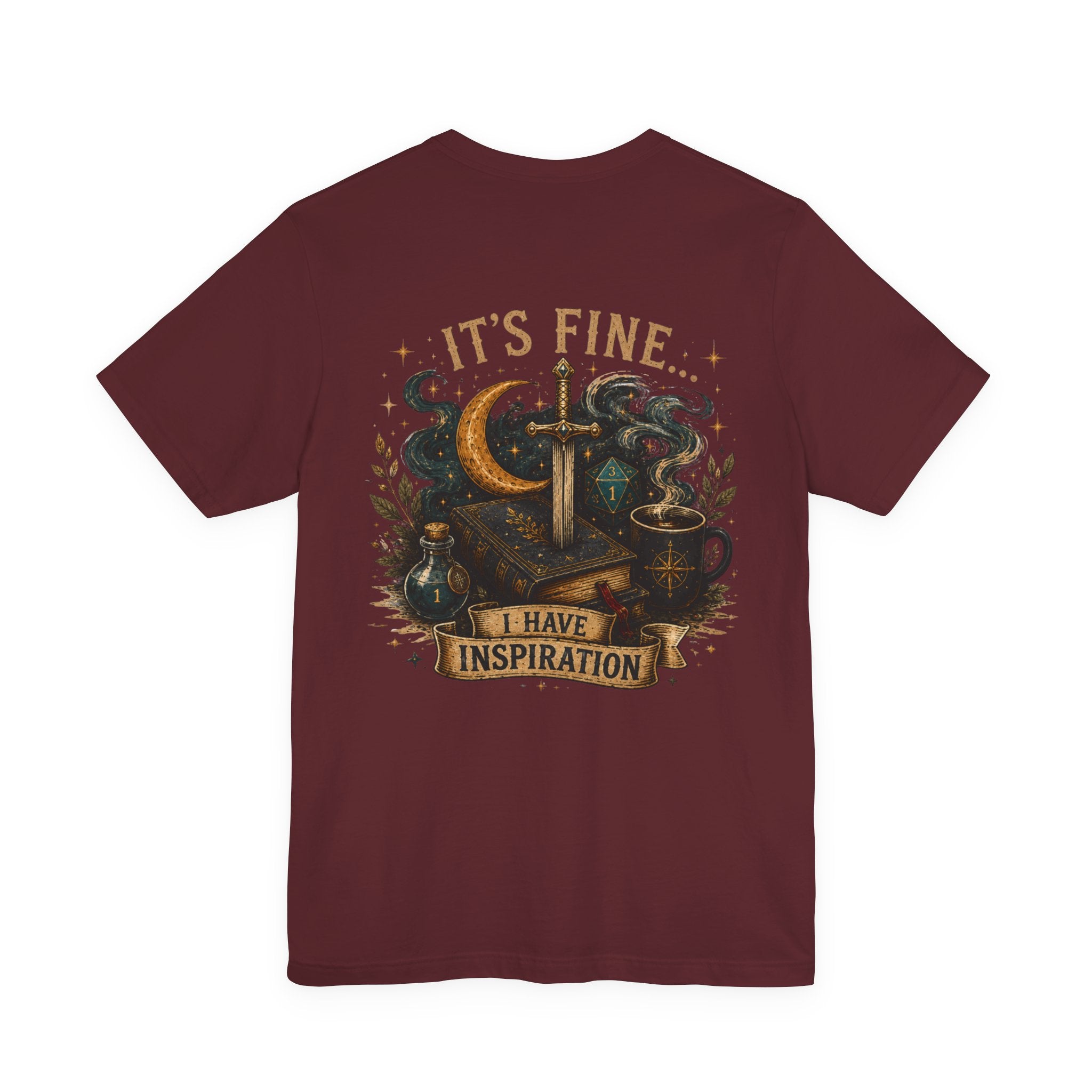 “It’s Fine I Have Inspiration” Sword & Books Fantasy Graphic T‑Shirt