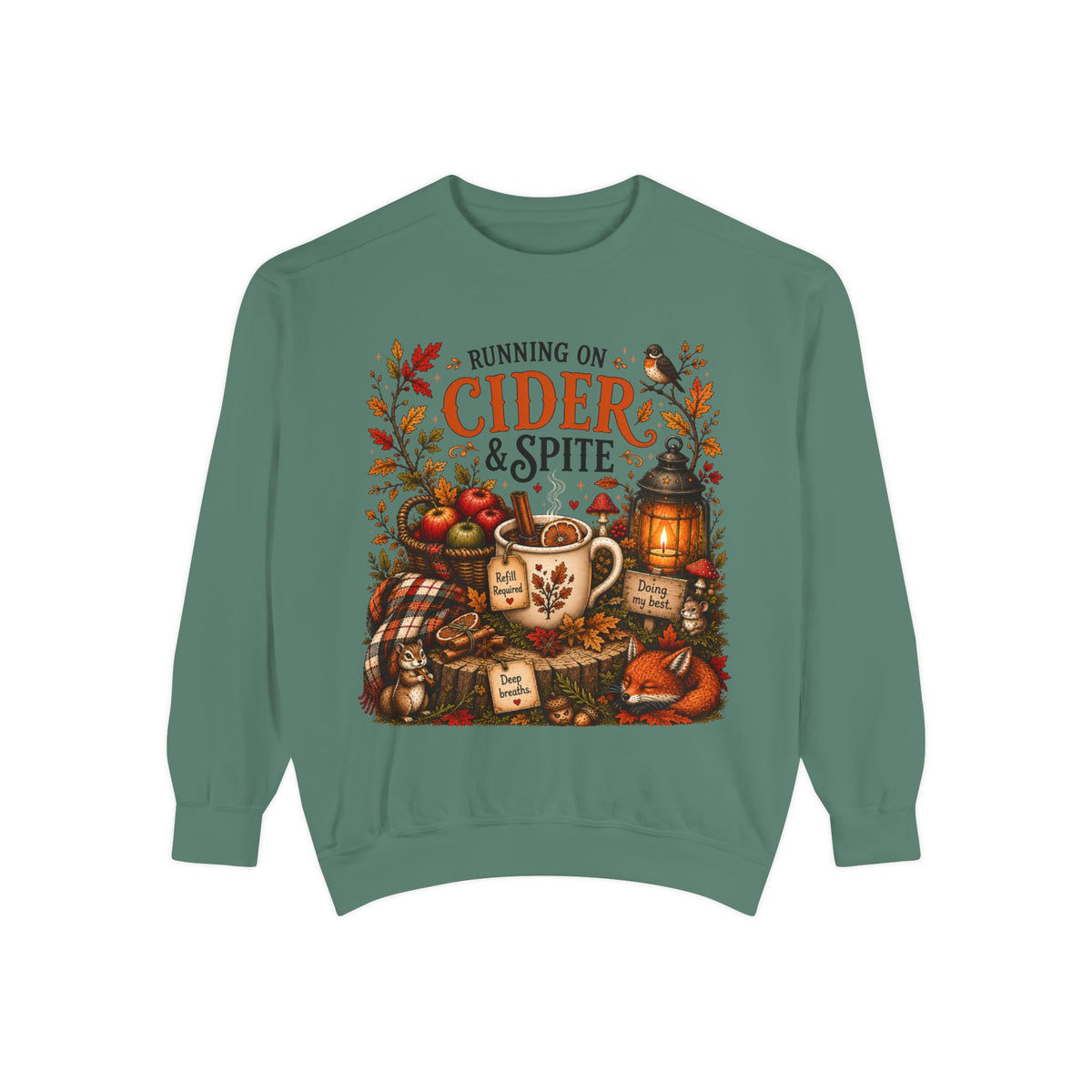Running on Cider & Spite Cozy Funny Fall Sweatshirt