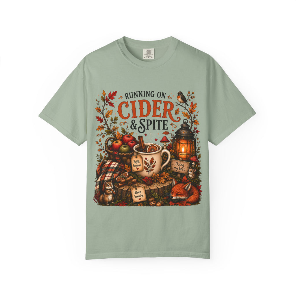 Running on Cider & Spite Funny Fall Aesthetic Tee