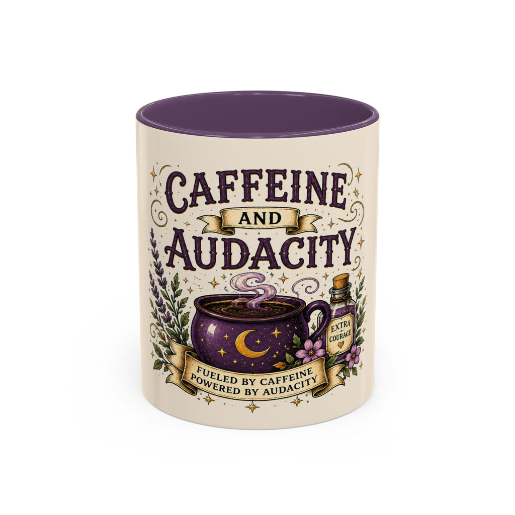 Caffeine and Audacity Coffee Mug — 11/15oz Accent Ceramic Mug (witchy, floral coffee design)