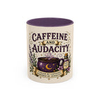 Caffeine and Audacity Coffee Mug — 11/15oz Accent Ceramic Mug (witchy, floral coffee design)