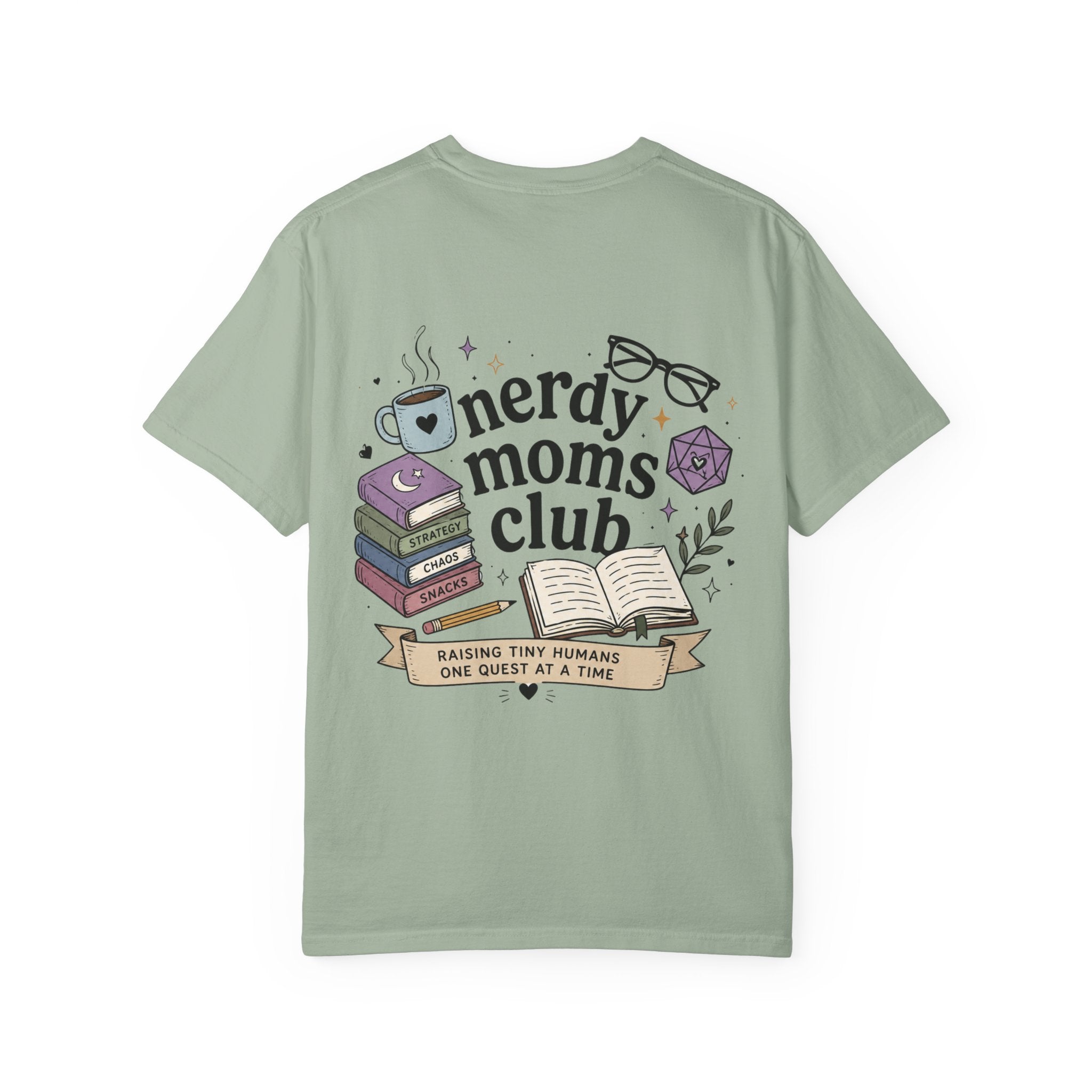Colorful Nerdy Moms Club T-Shirt — Graphic "Raising Tiny Humans One Quest at a Time" Tee