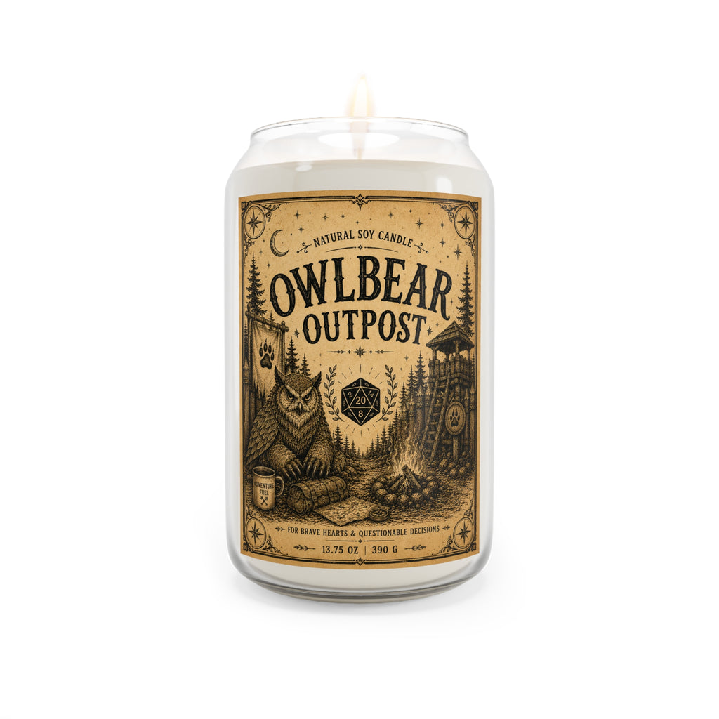 Owlbear Outpost Scented Soy Candle — 13.75 oz (Woodland Campfire Aroma)