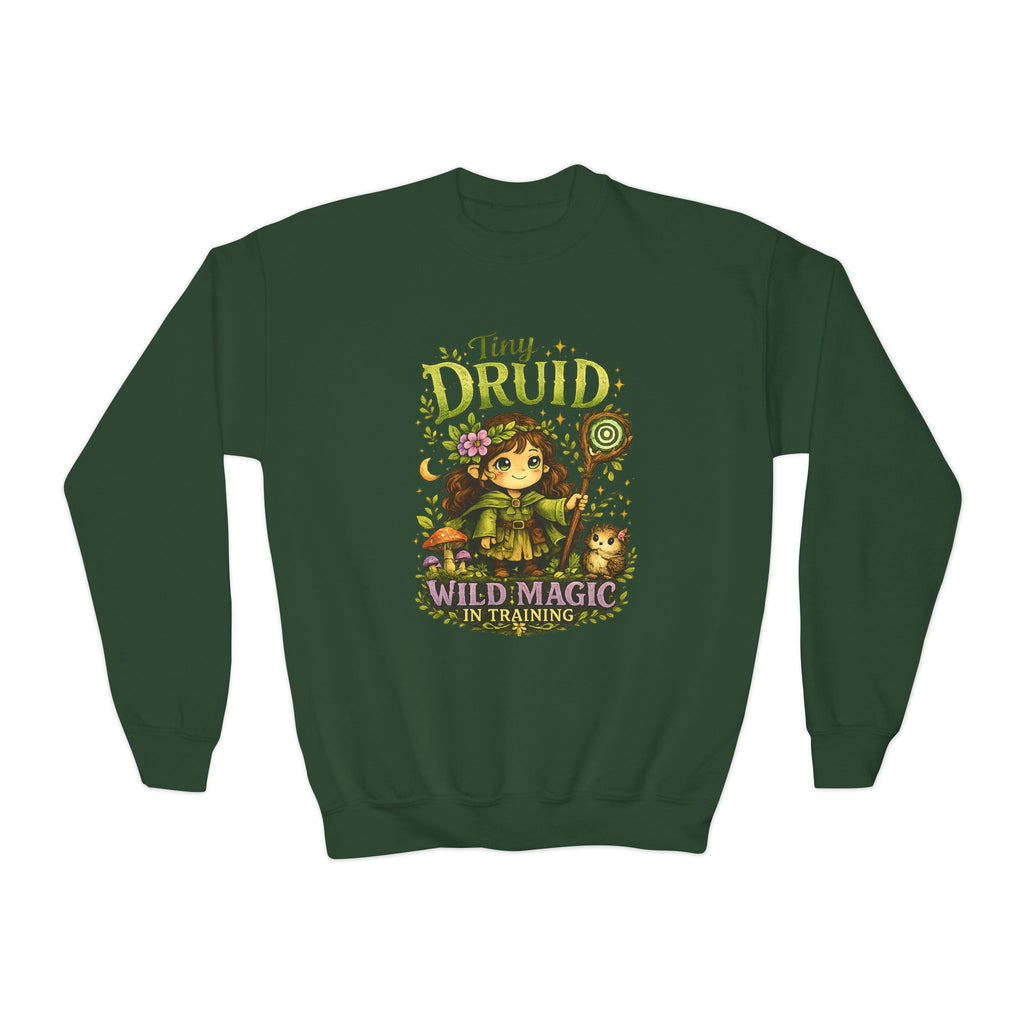 Youth Sweatshirt — 'Tiny Druid: Wild Magic in Training' Cute Fantasy Crewneck