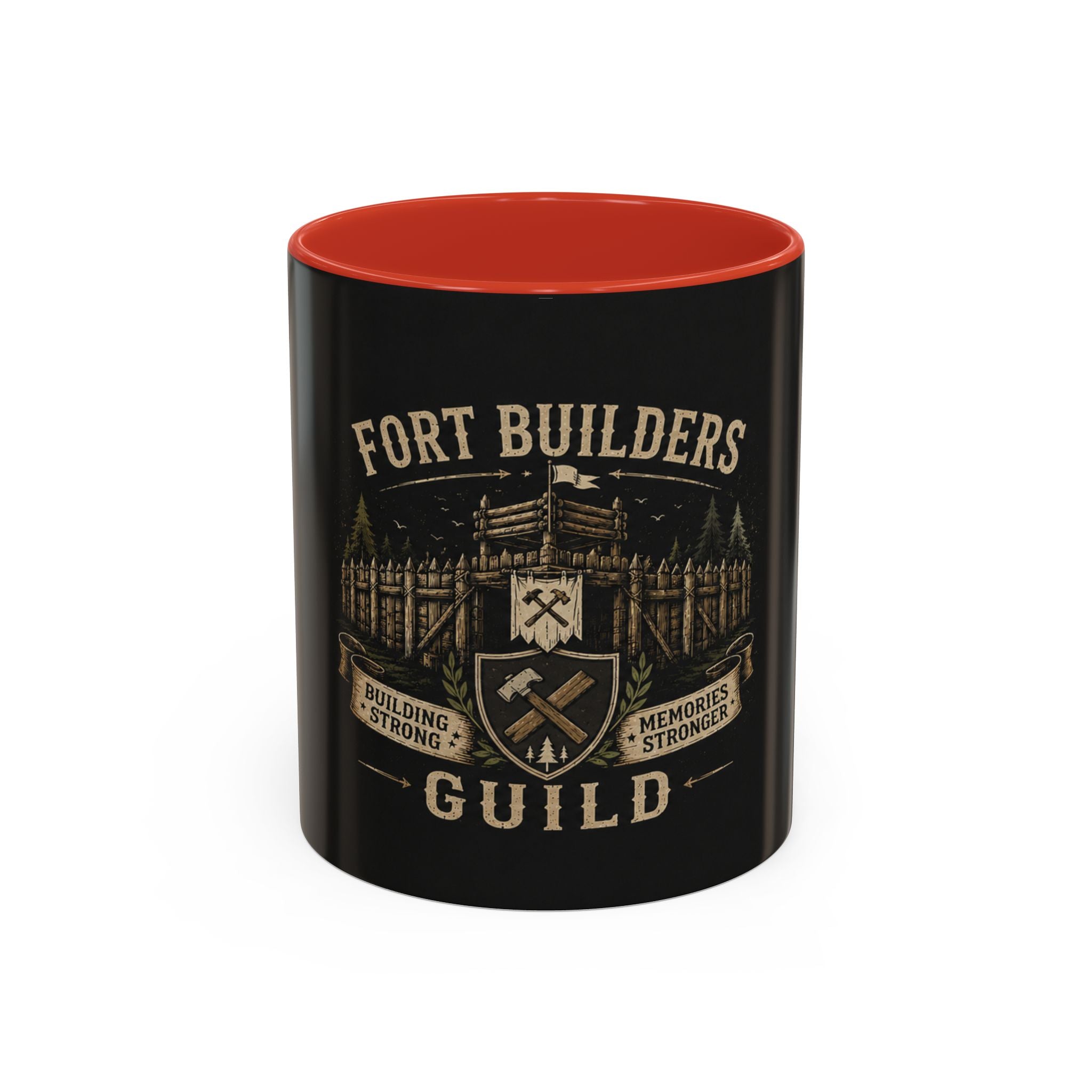 Fort Builders Guild Coffee Mug — Rustic Gamer Fort-Building Design (11oz)