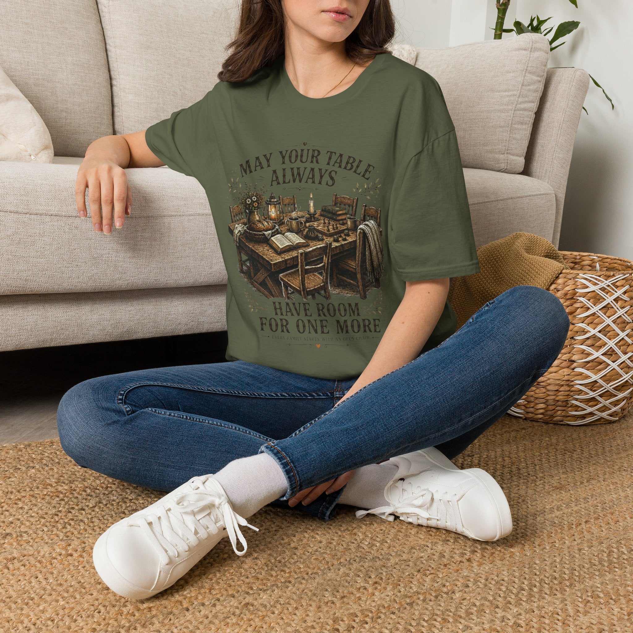 T-Shirt — "May Your Table Always Have Room For One More" Vintage Family Dinner Tee