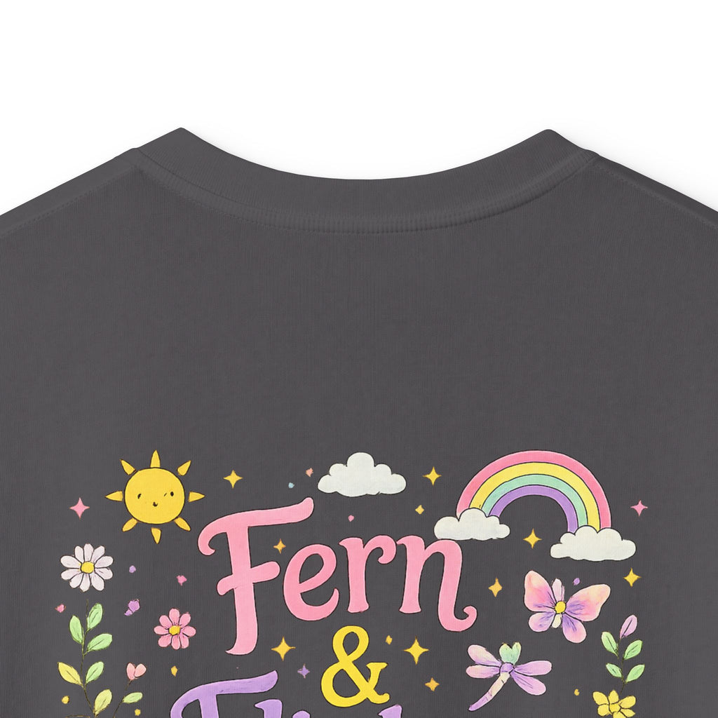 Kids Tee - "Fern & Flicker" Camping Nature Graphic Tee for Girls (Pastel Adventure, Deer & Campfire)