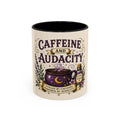 Caffeine and Audacity Coffee Mug — 11/15oz Accent Ceramic Mug (witchy, floral coffee design)