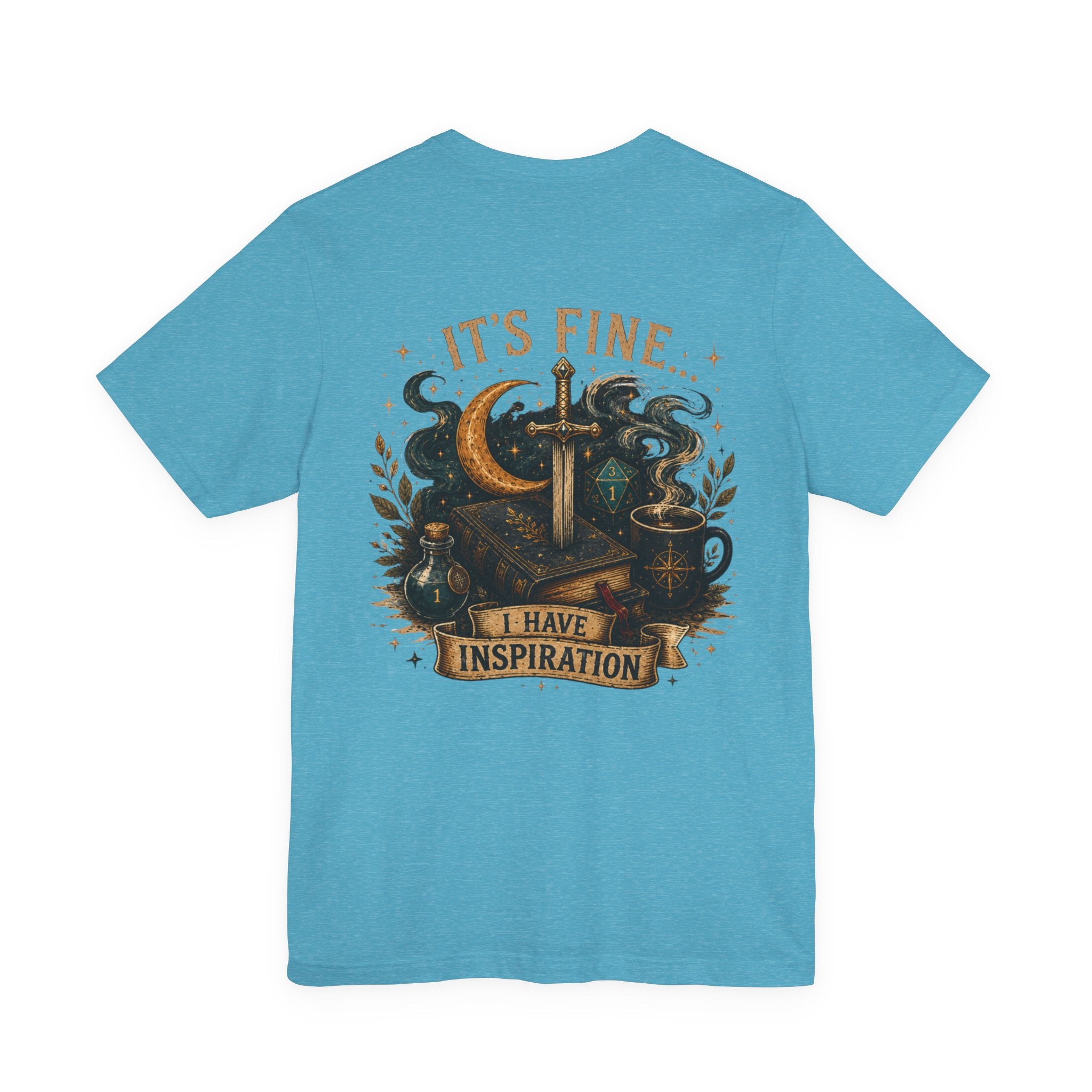 “It’s Fine I Have Inspiration” Sword & Books Fantasy Graphic T‑Shirt