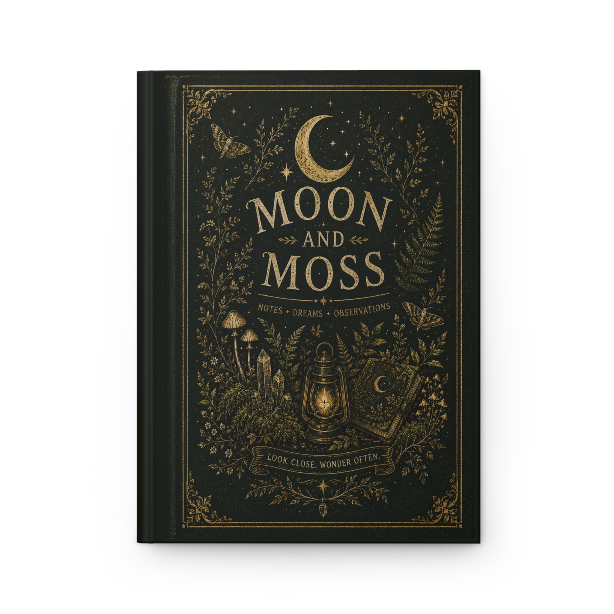 Moon & Moss Hardcover Journal — Botanical Moonlight Notebook for Dreams, Notes & Observations