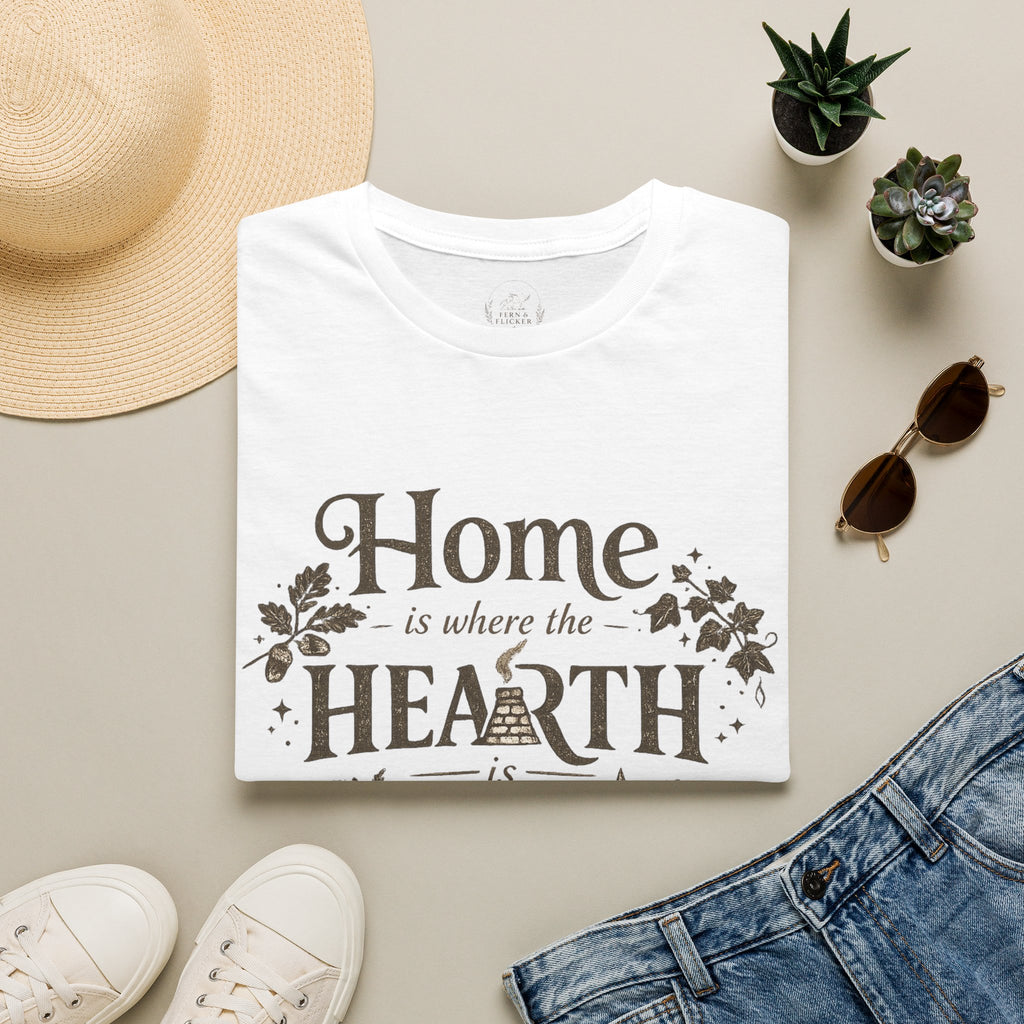 Hearth T-Shirt — "Home is Where the Hearth Is" Cozy Cottage Tee