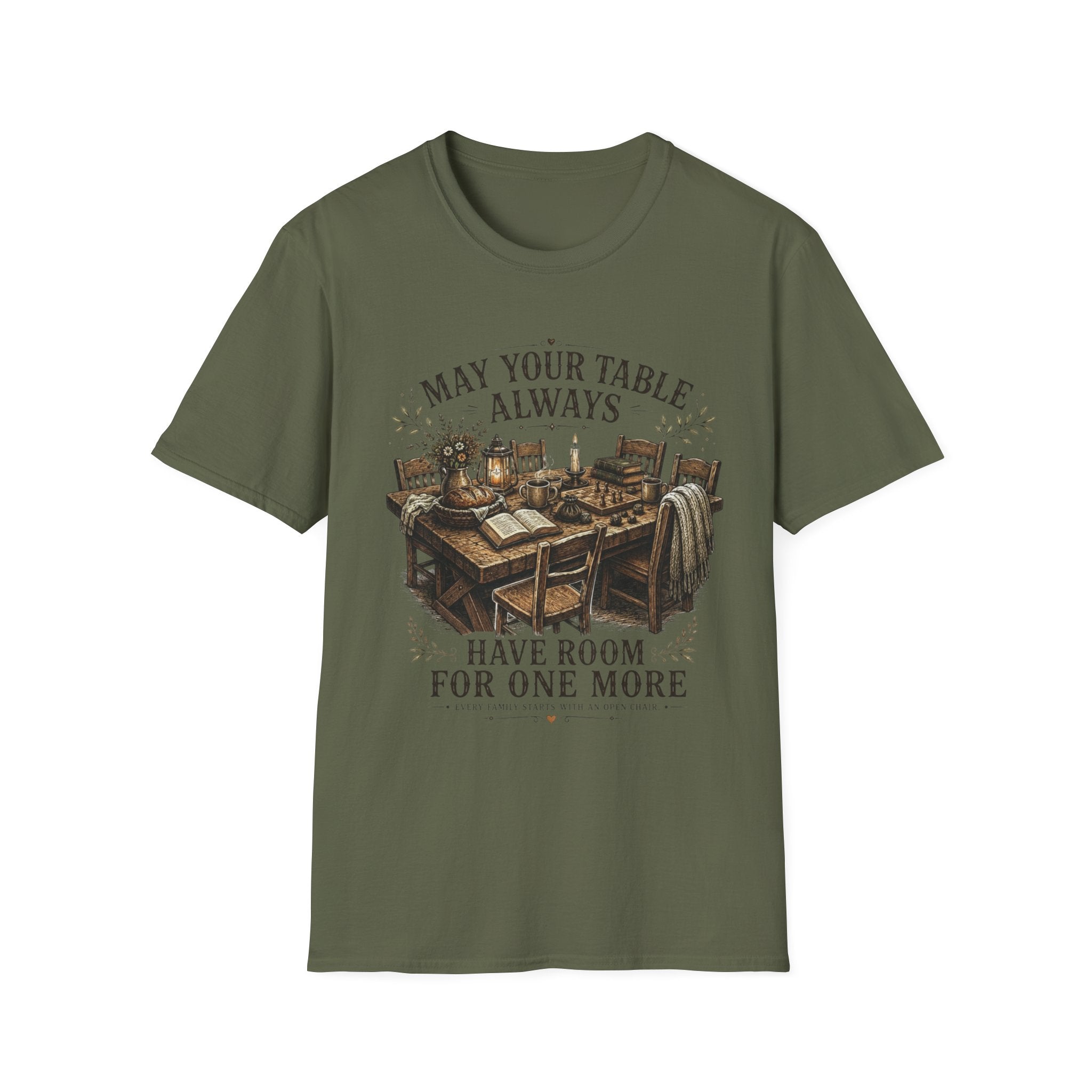 T-Shirt — "May Your Table Always Have Room For One More" Vintage Family Dinner Tee