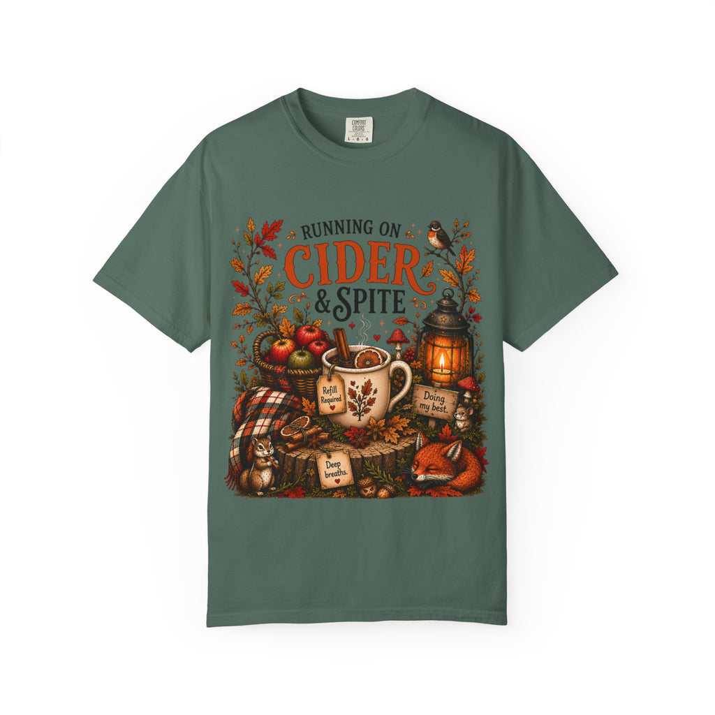 Running on Cider & Spite Funny Fall Aesthetic Tee