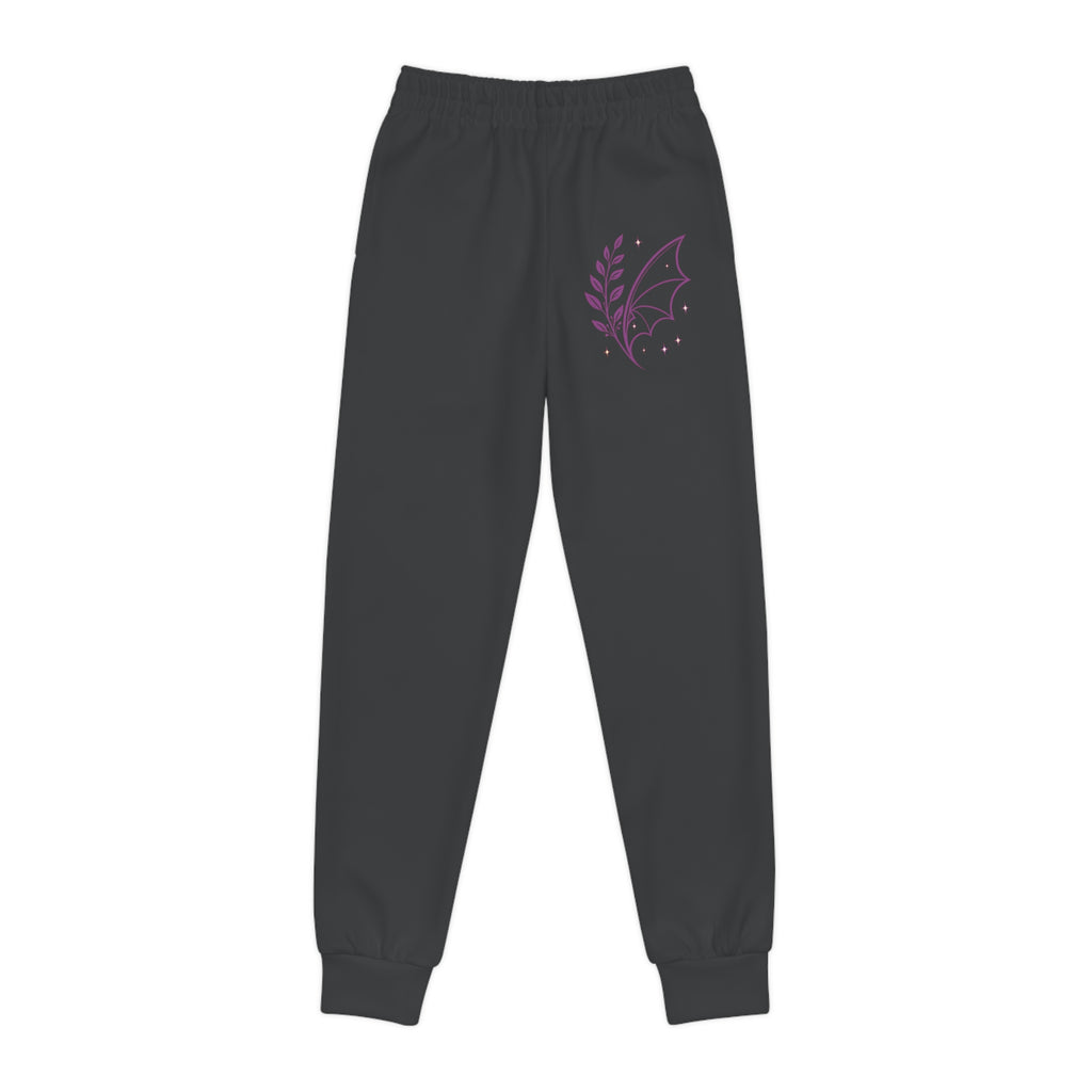 Youth Joggers with Purple Dragon & Fern Graphic — Kids Fantasy Athletic Pants