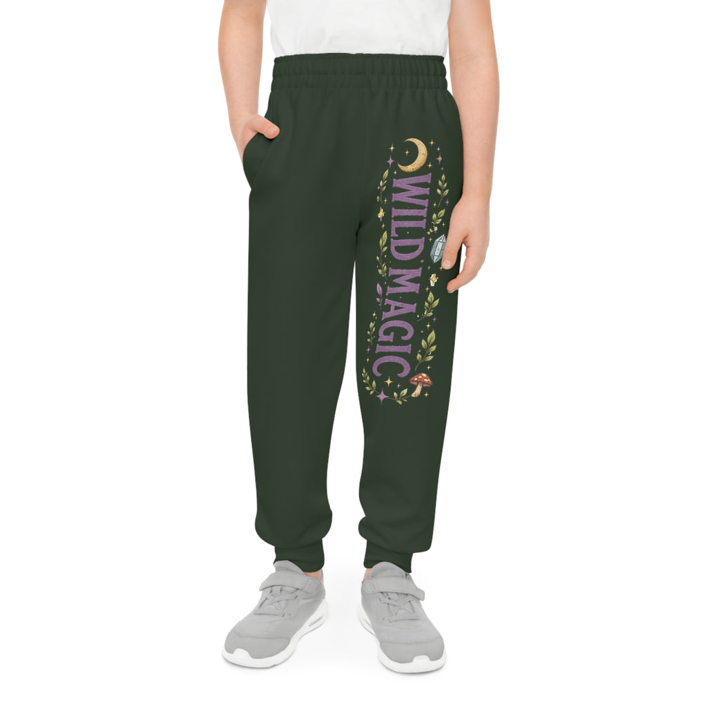 Youth Joggers — "Wild Magic" Floral Moon & Mushroom Graphic