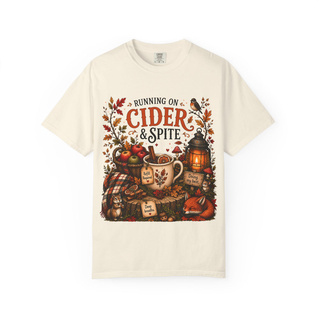 Running on Cider & Spite Funny Fall Aesthetic Tee