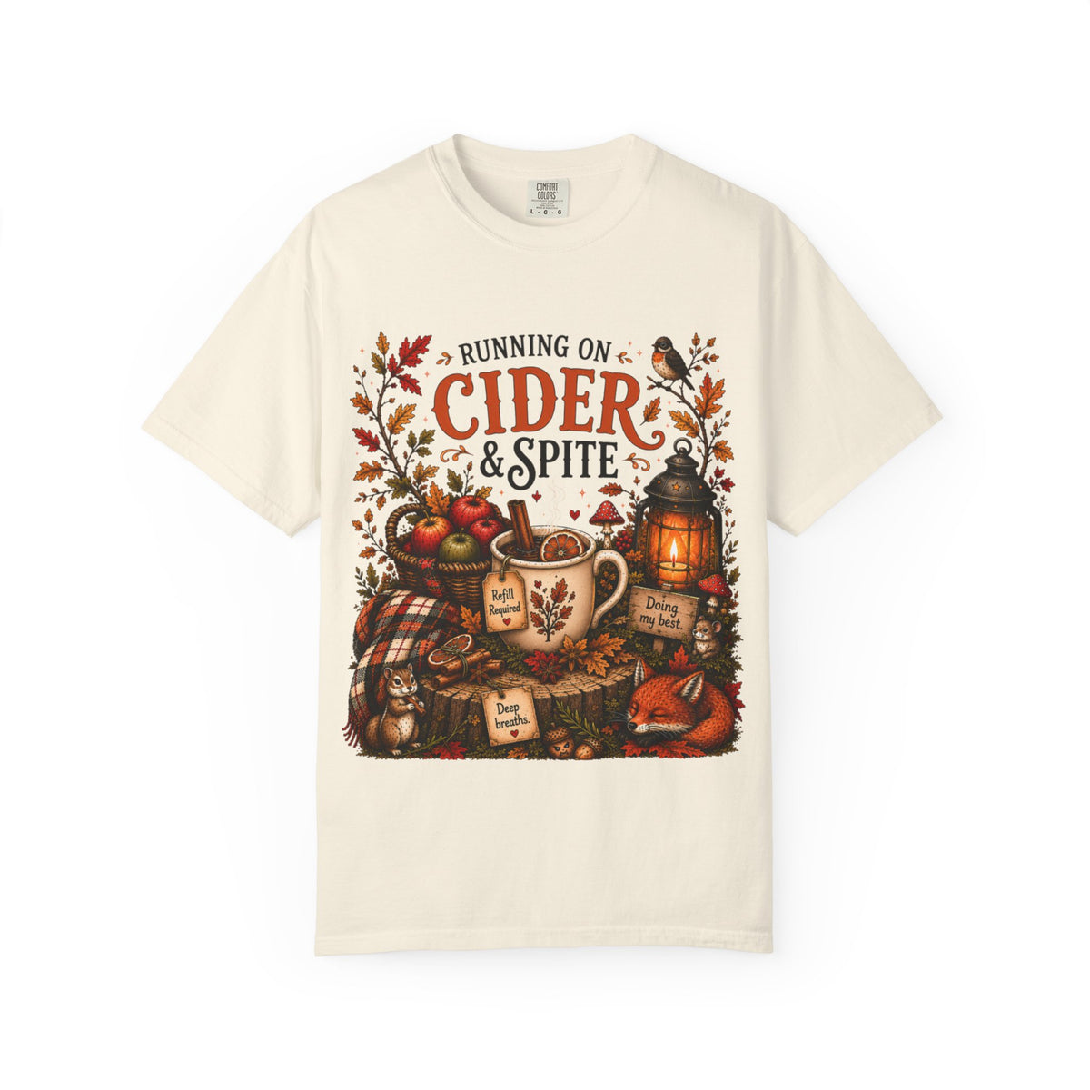 Running on Cider & Spite Funny Fall Aesthetic Tee