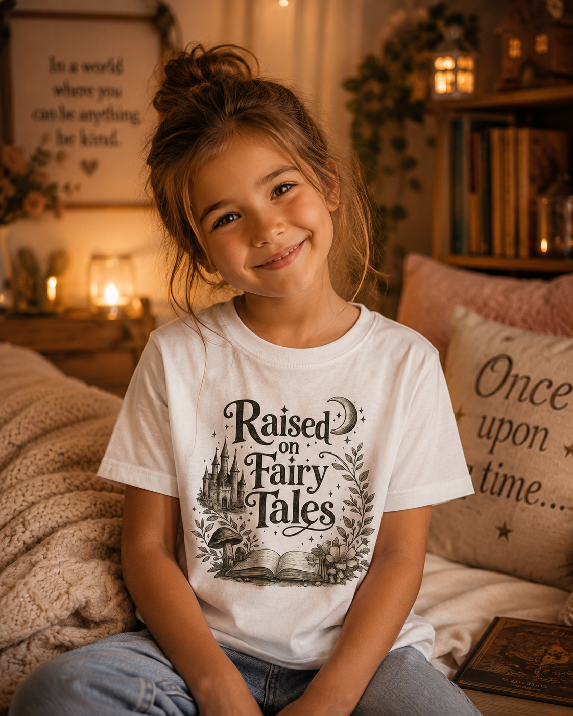 Kids T-Shirt — "Raised on Fairy Tales" Storybook Graphic