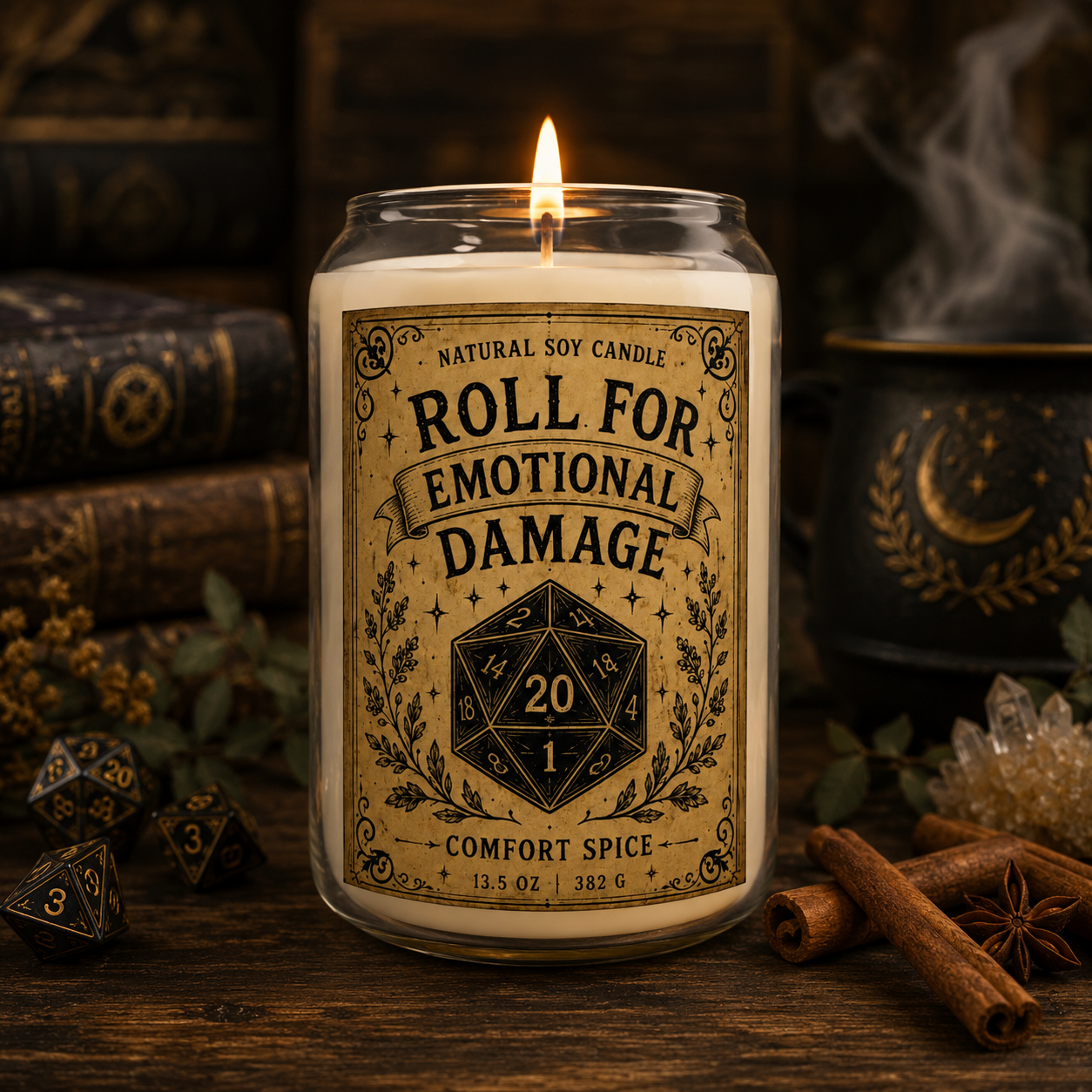Soy Candle — "Roll for Emotional Damage" Comfort Spice Scent