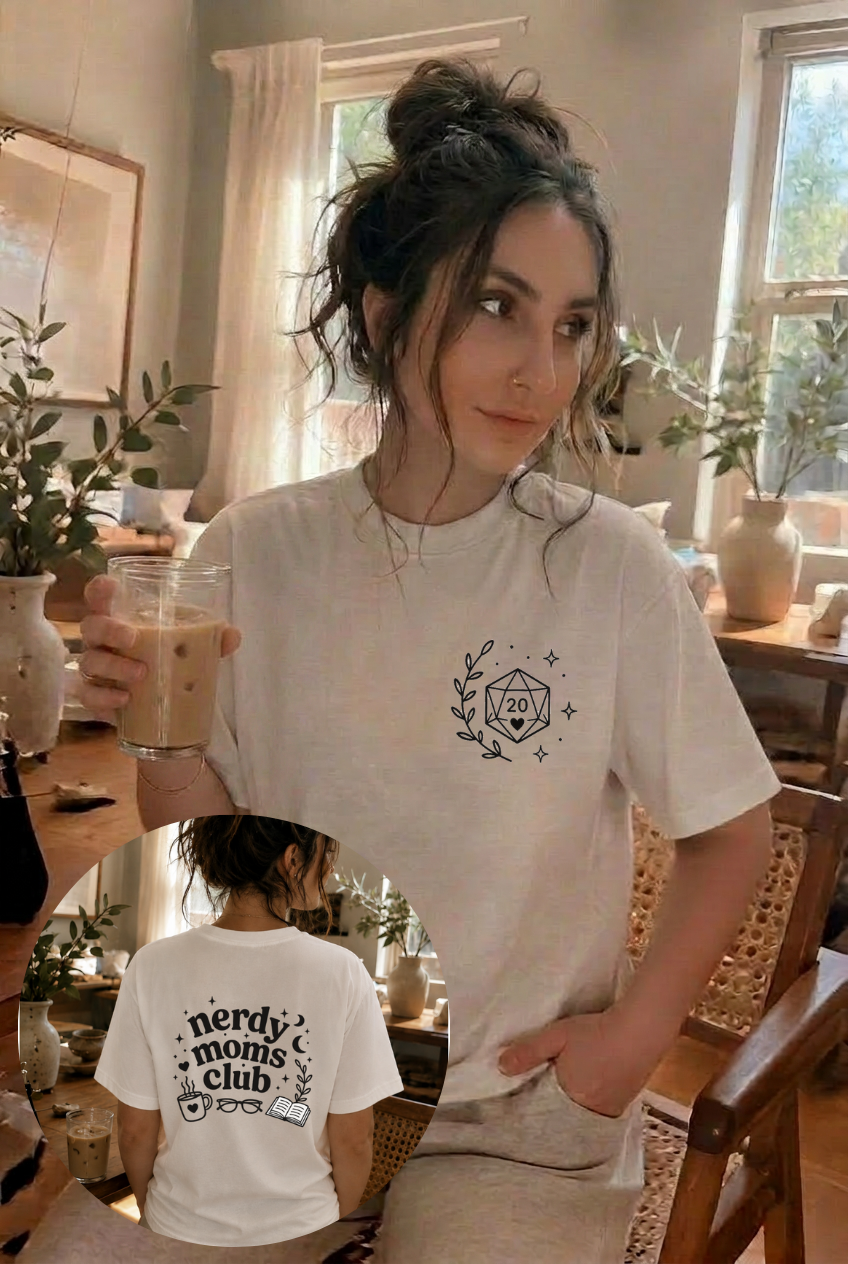 D20 Minimalist Dice T-Shirt — Comfy Nerdy Moms Club Graphic Tee