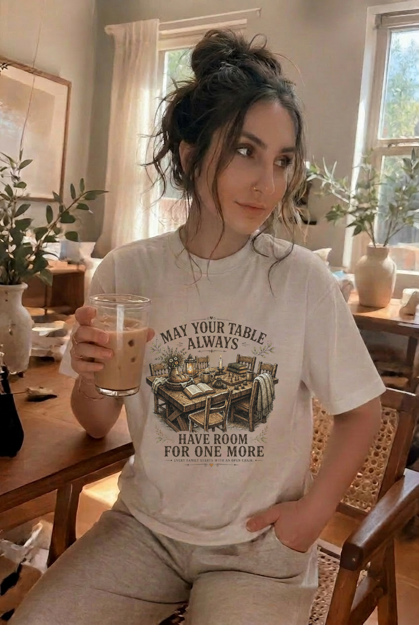 T-Shirt — "May Your Table Always Have Room For One More" Vintage Family Dinner Tee