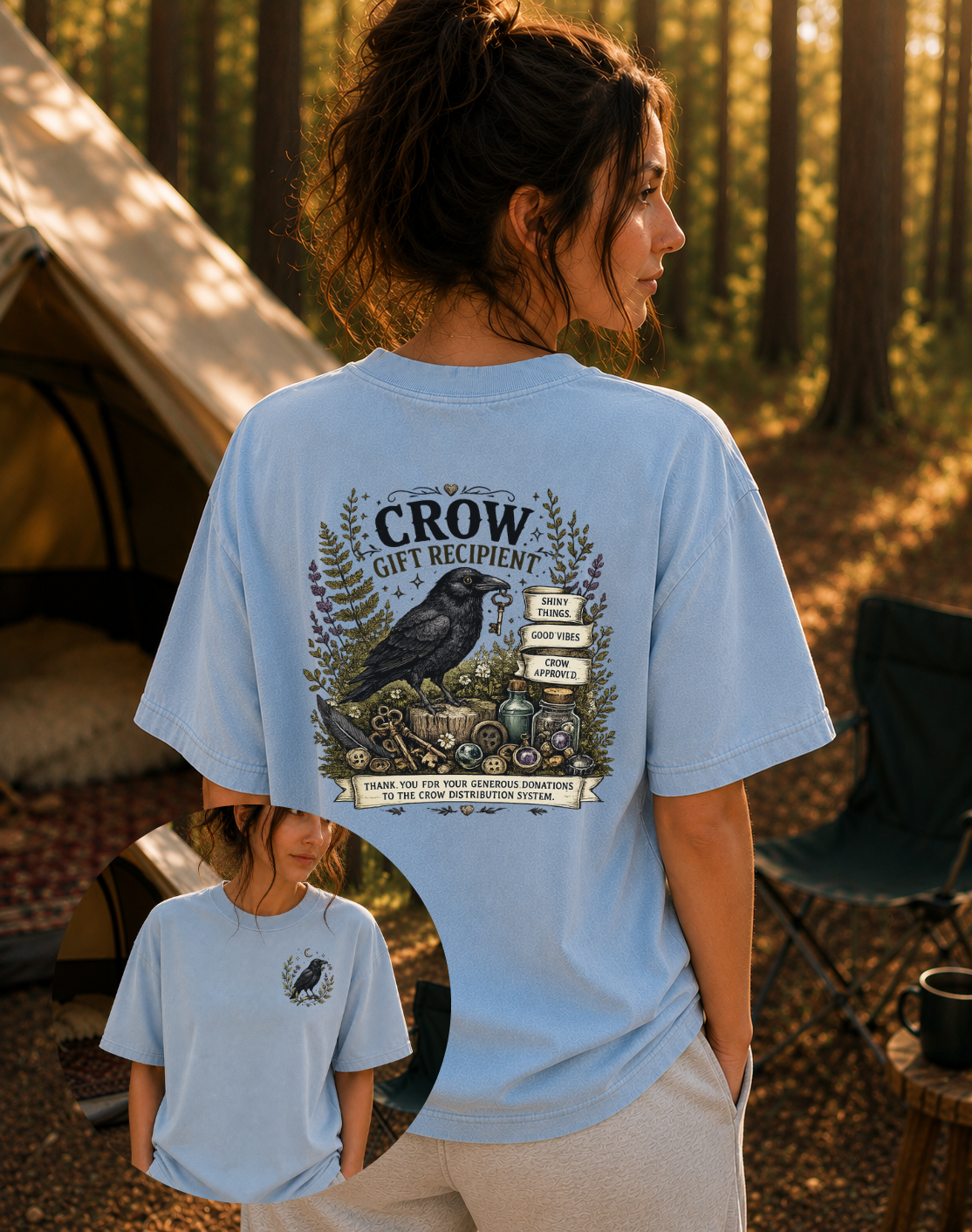 Raven Moon Tee — Minimal Vintage Crow Graphic T-Shirt