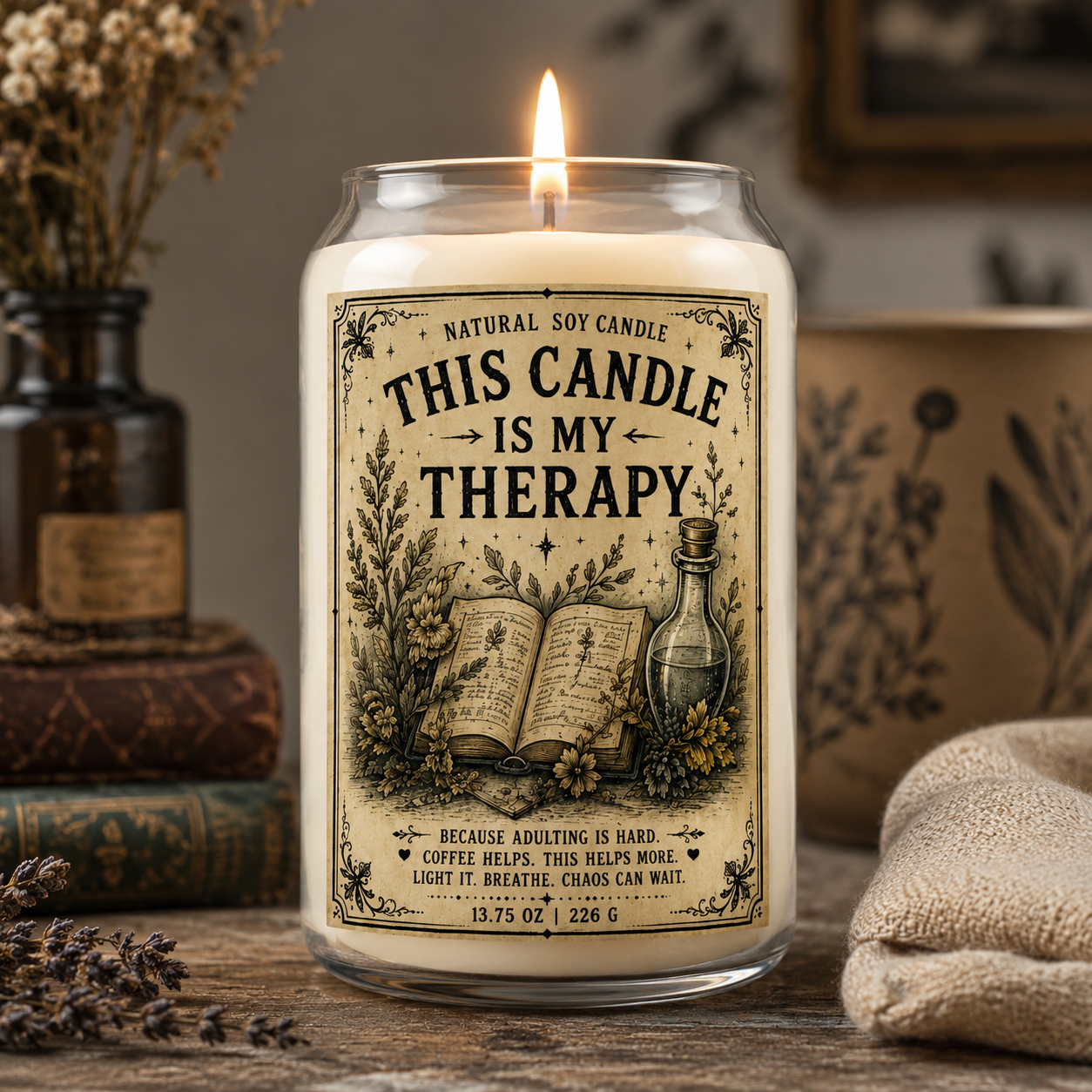 This Candle Is My Therapy Soy Candle — 13.75oz Scented Jar