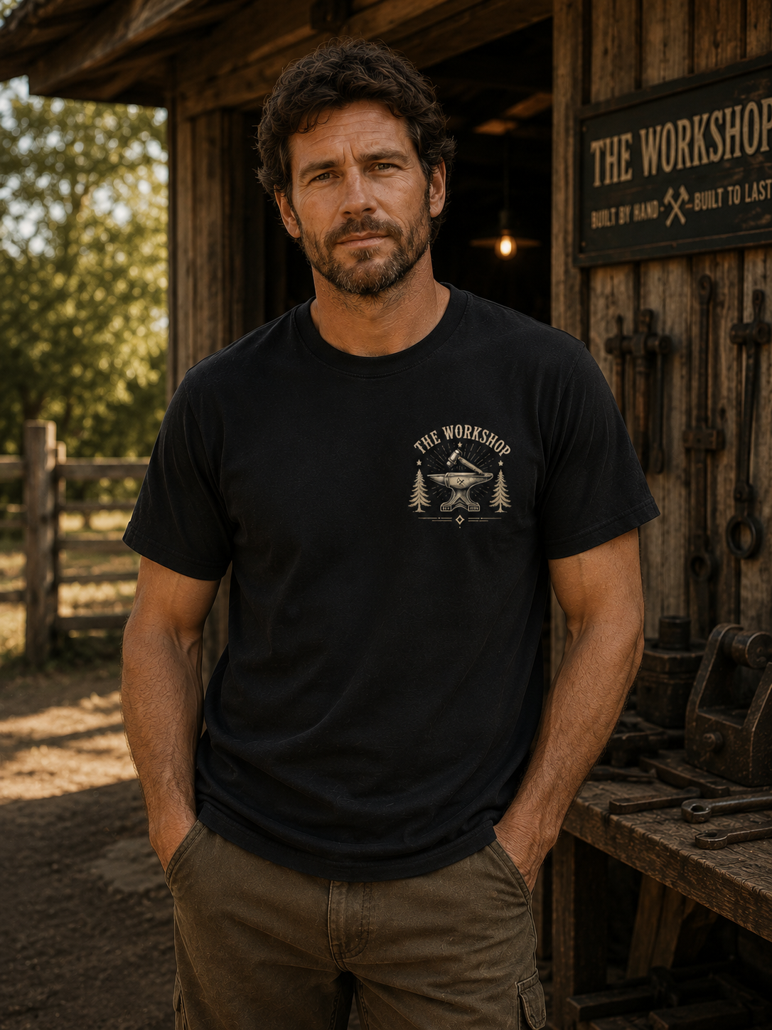 The Workshop Anvil T-Shirt — Vintage Blacksmith Logo Tee