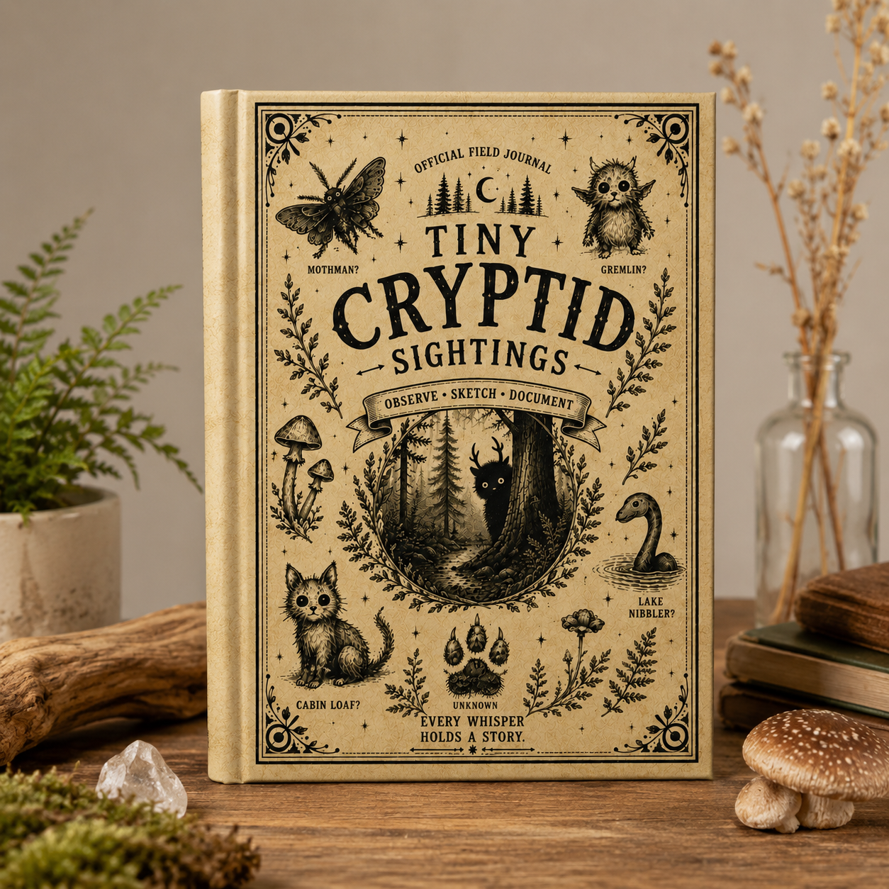 Tiny Cryptid Sightings Sketchbook: Vintage Woodland Notebook for Field Notes & Nature Journaling