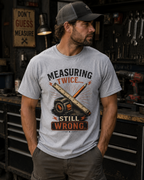 Measuring Twice Still Wrong T-Shirt — Funny Carpenter / DIY Builder Tee