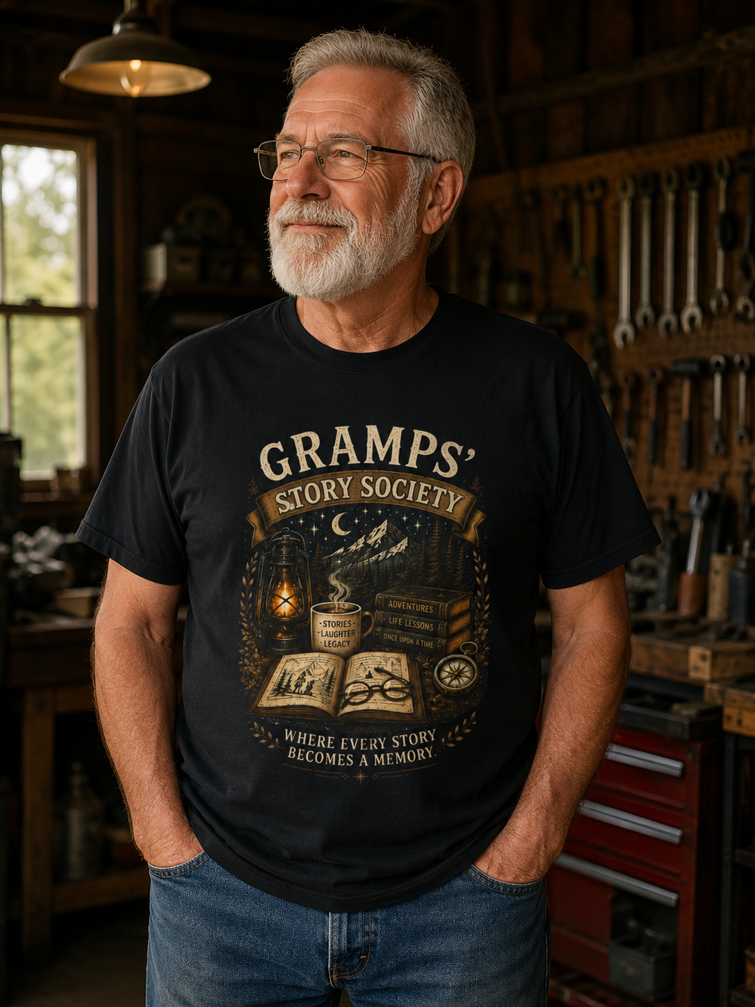 Gramps' Story Society T-Shirt – Vintage Camping Storyteller Tee
