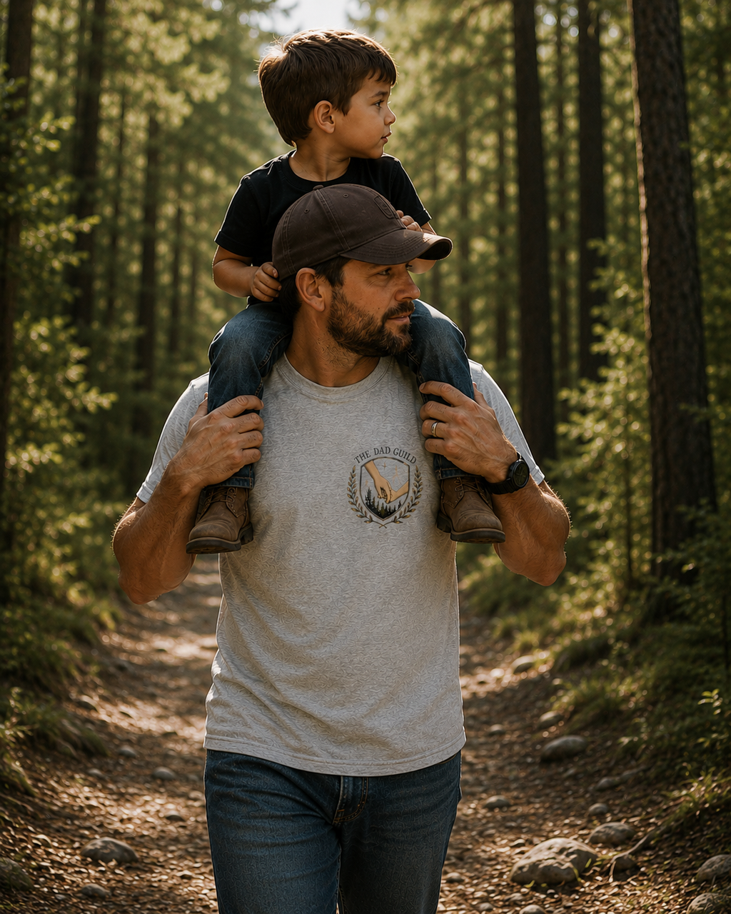 "The Dad Guild" Crest Tee - Fatherhood Logo, Handshake Design