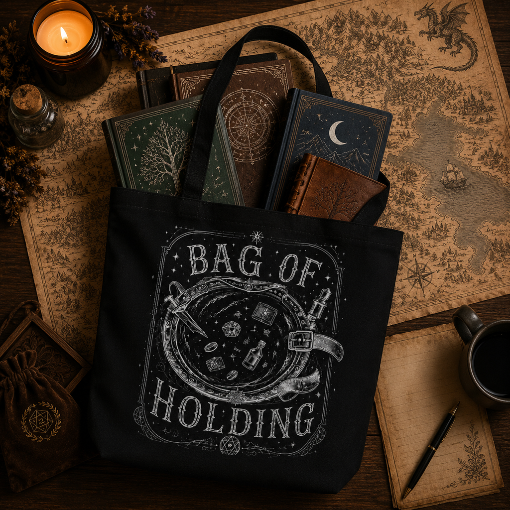 Adventurer's "Bottomless" Tote Bag — RPG Dice & Adventure Chalkboard Design
