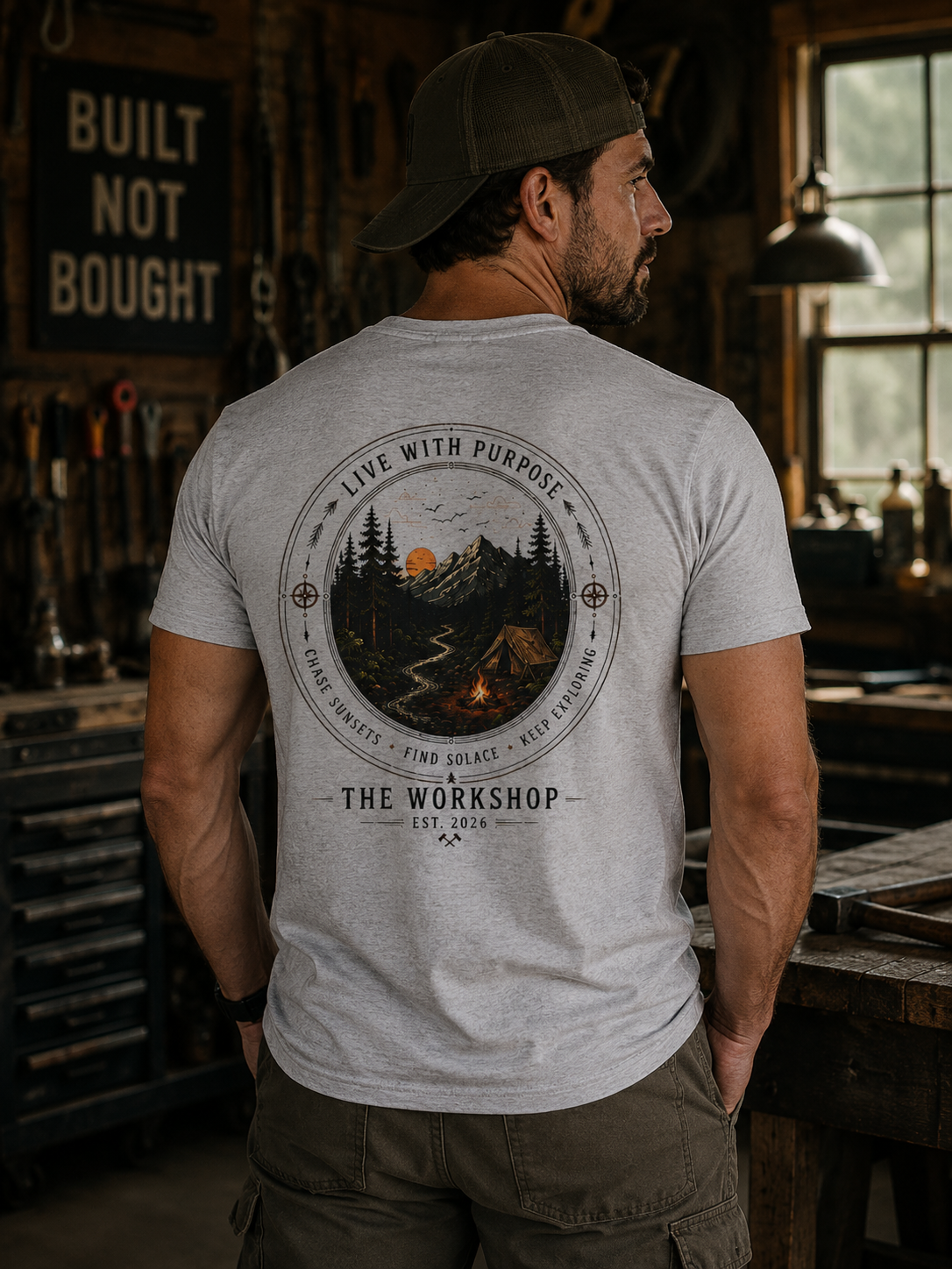 Live With Purpose Anvil T‑Shirt — 'The Workshop' Est. 2026 Rustic Tool Logo