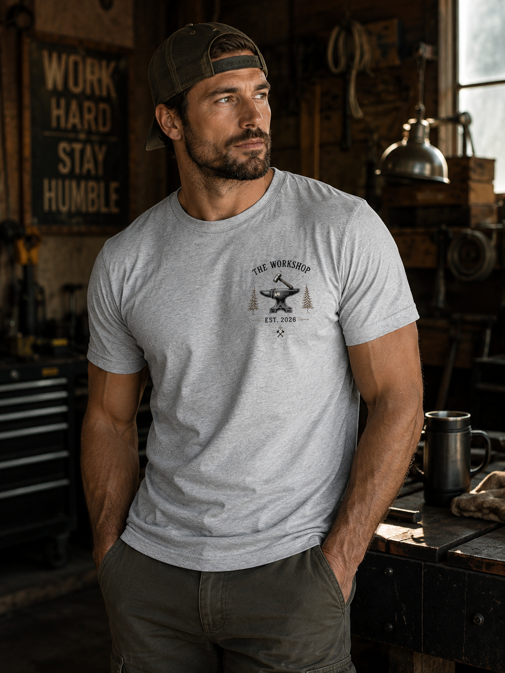 Live With Purpose Anvil T‑Shirt — 'The Workshop' Est. 2026 Rustic Tool Logo