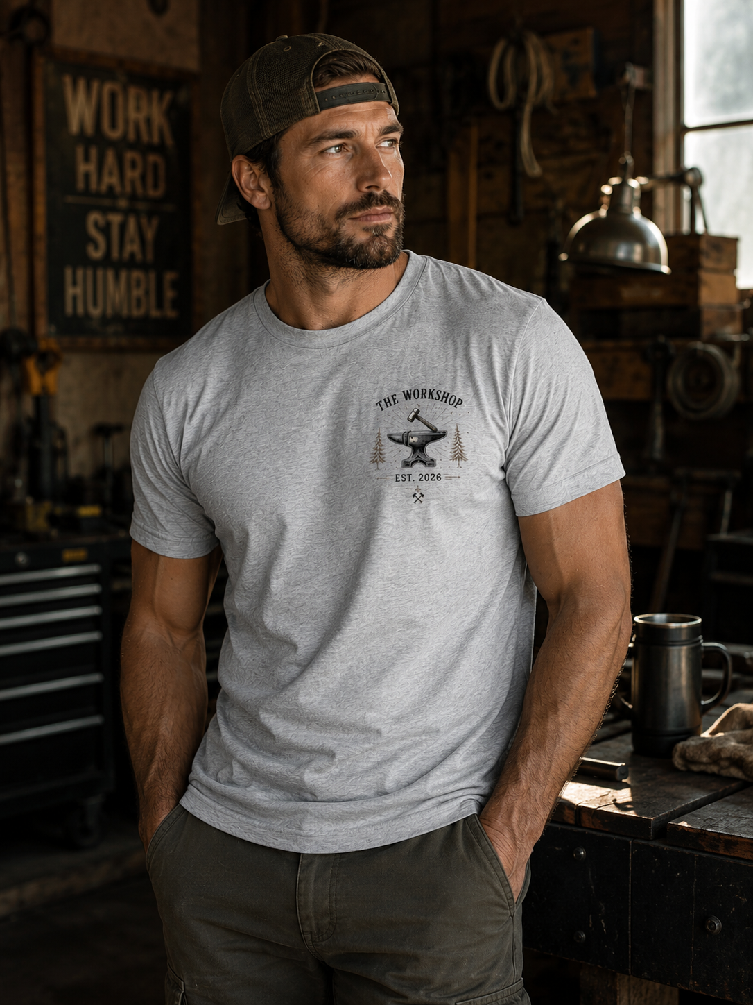 Live With Purpose Anvil T‑Shirt — 'The Workshop' Est. 2026 Rustic Tool Logo