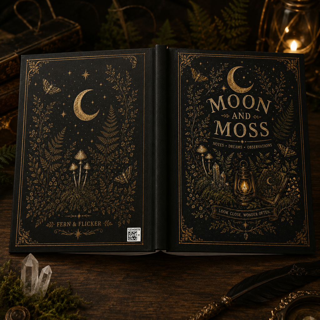 Moon & Moss Hardcover Journal — Botanical Moonlight Notebook for Dreams, Notes & Observations