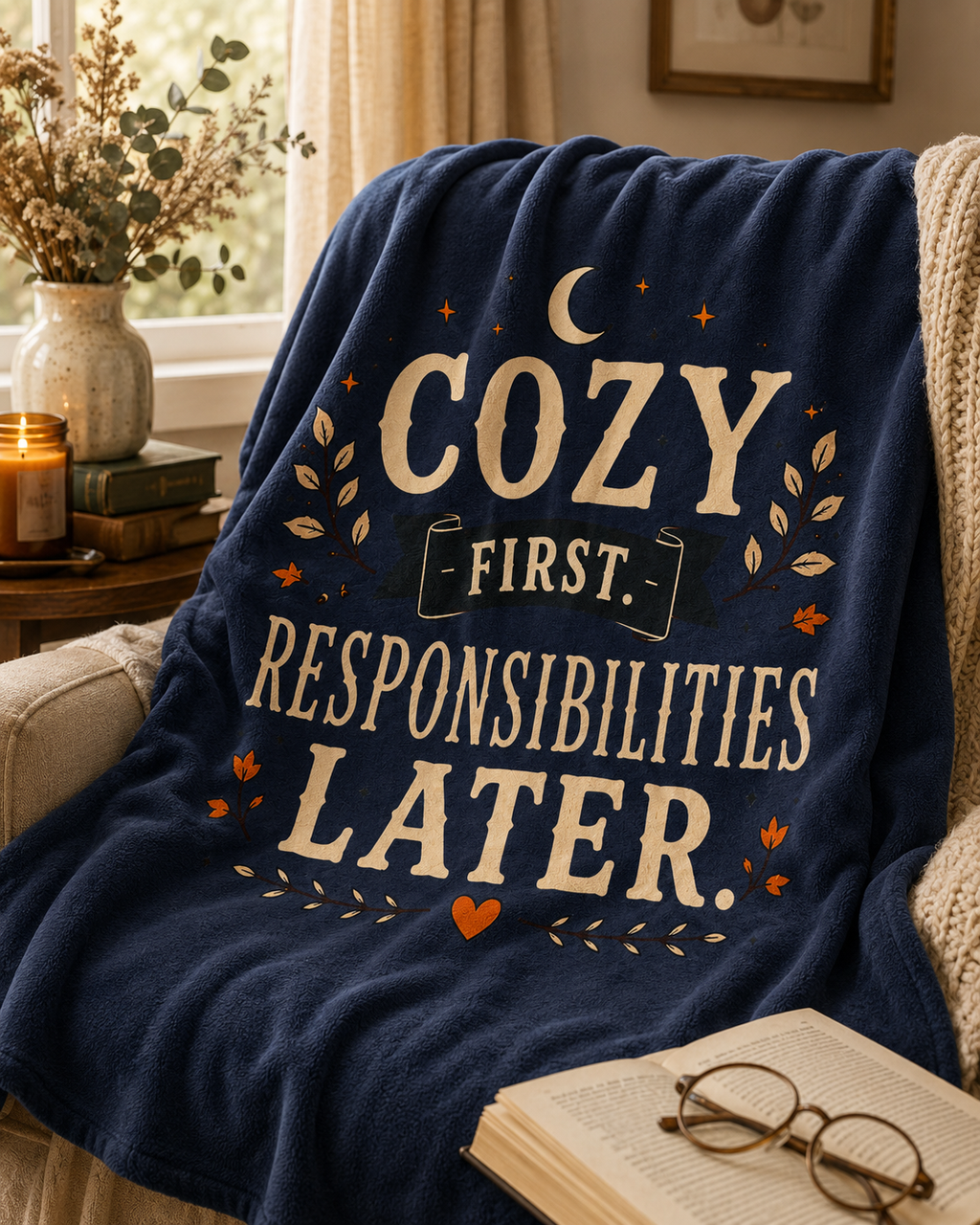 Cozy First, Responsibilities Later Velveteen Plush Blanket