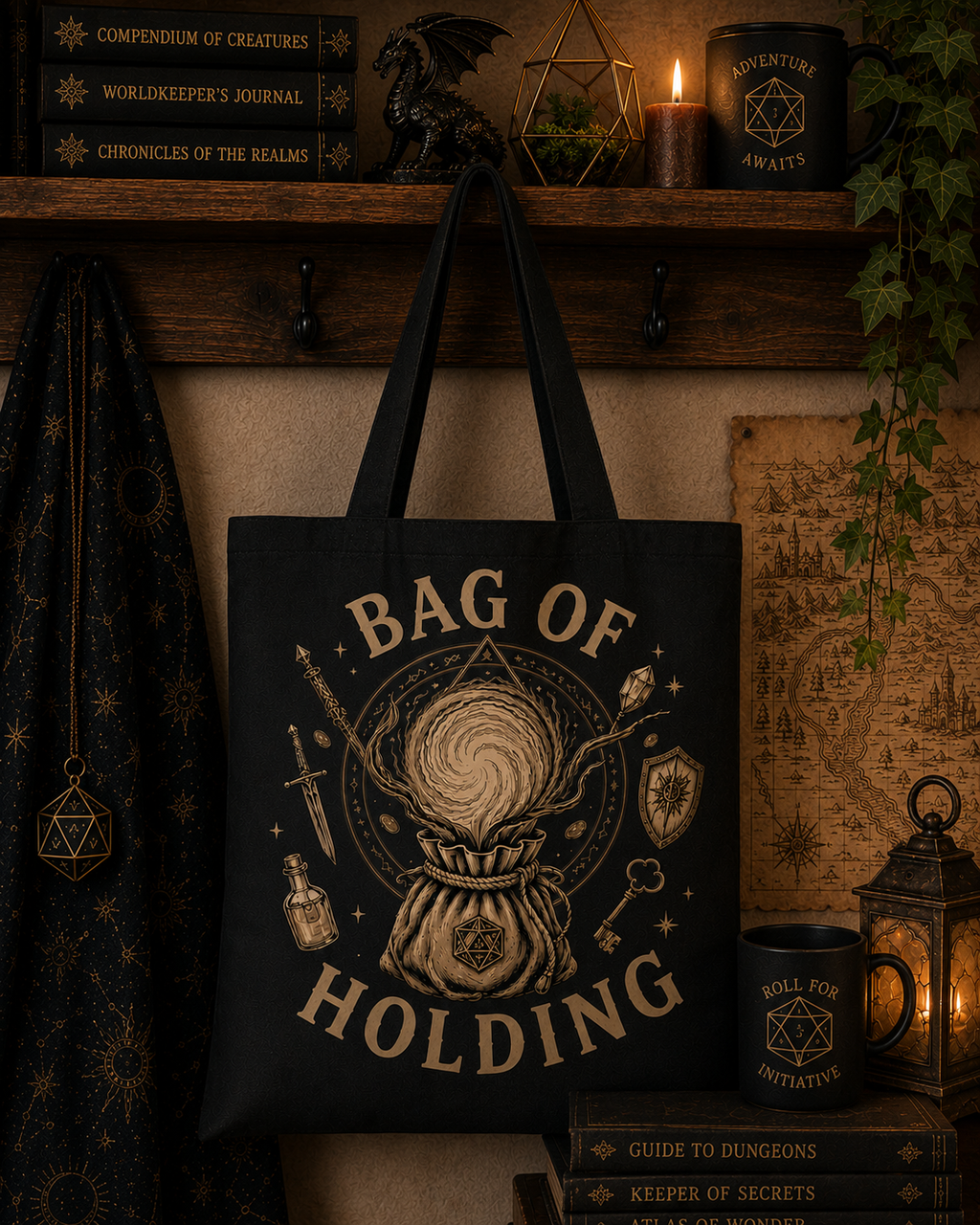 Adventurer's "Bottomless" Tote Bag — RPG Fantasy Dungeon Loot Canvas Tote