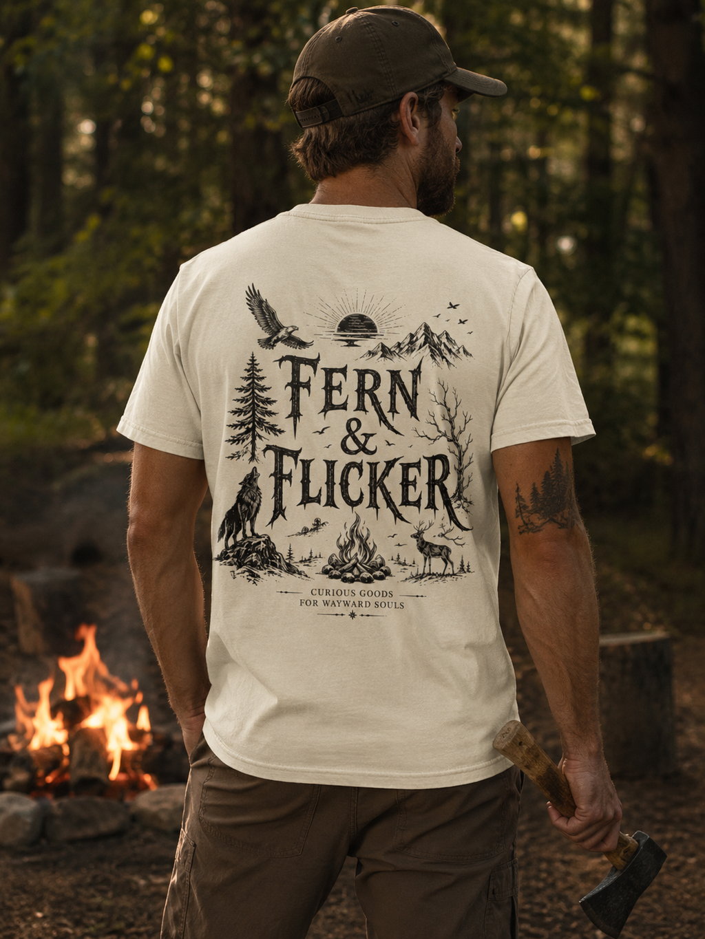 Men's Fern & Flicker Graphic T-Shirt — Outdoor Nature Campfire Design